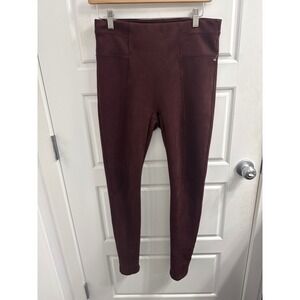 Spanx Faux Suede Leggings Burgundy Wine High Waisted Slimming Pants Medium